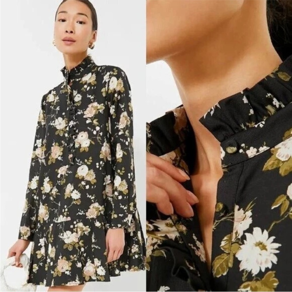 Tuckernuck NEW Midnight Garden Black Floral Drop Waist Tate Mini Dress Sz S*Y15